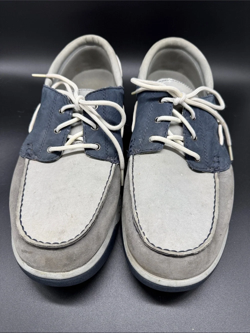 Mens Timberland Gray and Navy Nubuck Boat Shoes Sz 12